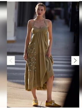 Anthologie Daily Practice Green Embroidered Maxi Sundress with Adjustable Straps